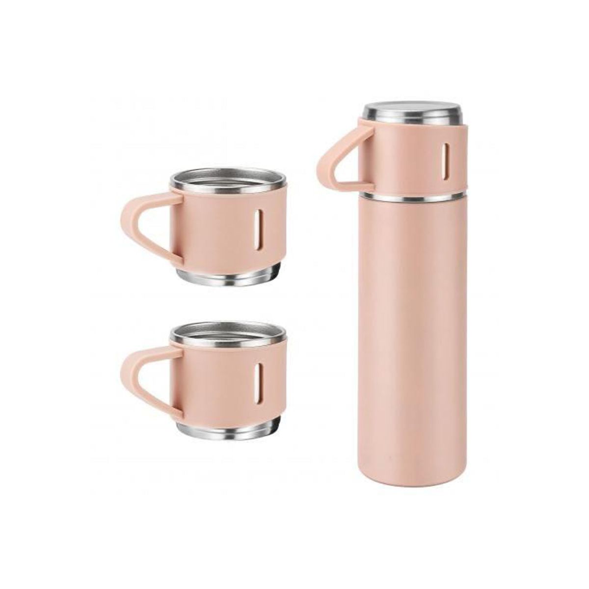 500 ML Stainless Steel Thermos Vacuum Flask with 2 Cup (Set) (Pink)