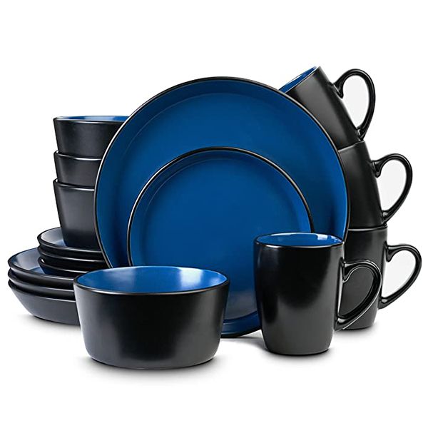 Aura 16 Piece Stoneware Dinnerware Set Blue/Black