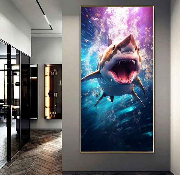 Canvas Wall Art - Shark Paint Attack - 0824