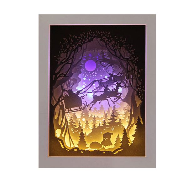 DIY 3D Paper Cutting Light Box, Wooden Frame (White)-Lover in the moon