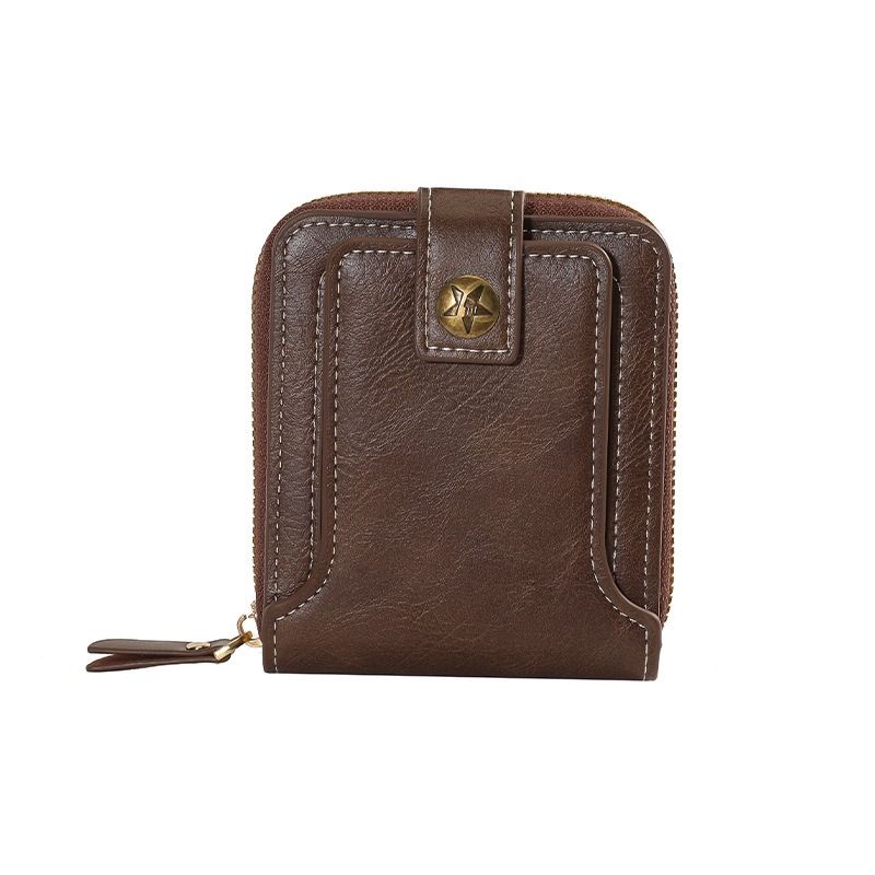 小物 Zipper Compact Wallet Vintage PU Compact Wallet - Multi-Pocket Zipper Card Holder for