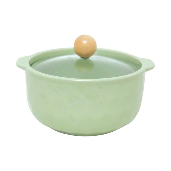 Ceramic Noodle Bowl with Glass Lid - Glossy Green