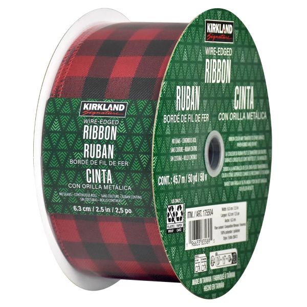 Kirkland Signature 45.7m Wire Edged Ribbon - Bufflo Check