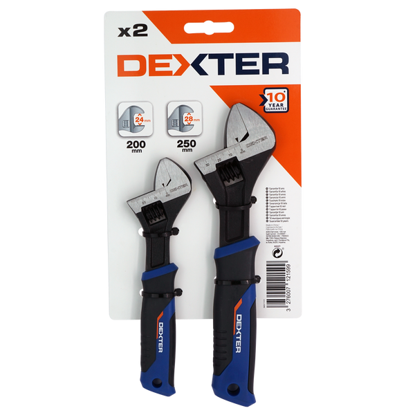 Dexter Adjustable Wrench Set 2 Pieces 200, 250mm