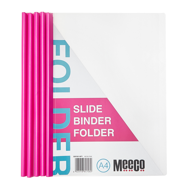 Meeco Slide Binder Folder, A4 Neon Pink 5pcs 2 Pack - 10 Folders