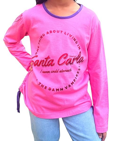 Girls Cotton Long Sleeve Round Neck Regular T-shirt Pink