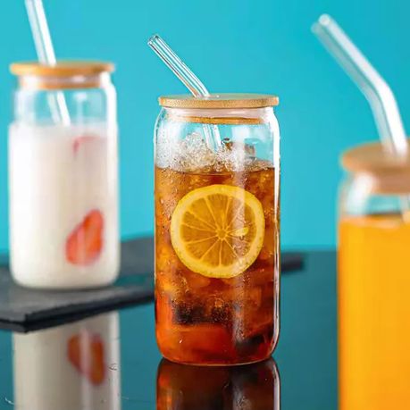 Drinking Glasses With Bamboo Lids And Glass Straws Can - Temu