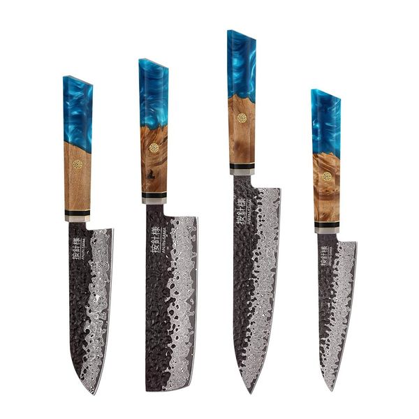 Anjin-Sama VG10 Kurouchi Hammered Damascus 4-Piece Knife Set