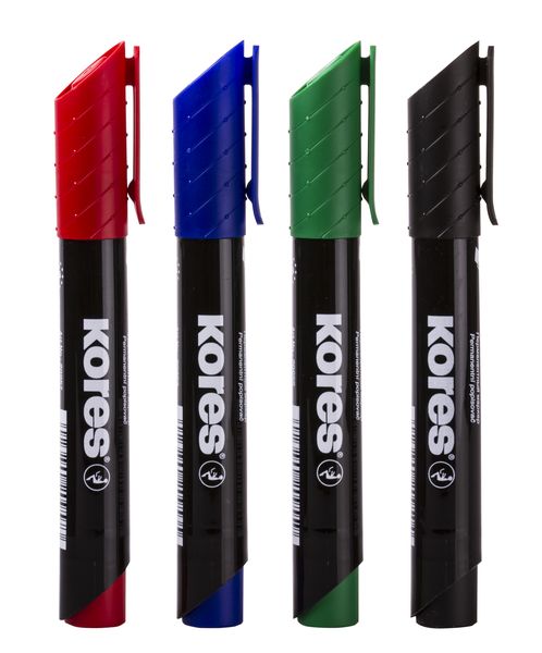 Kores K-Marker Permanent Marker, Assorted Colours, Wallet of 4