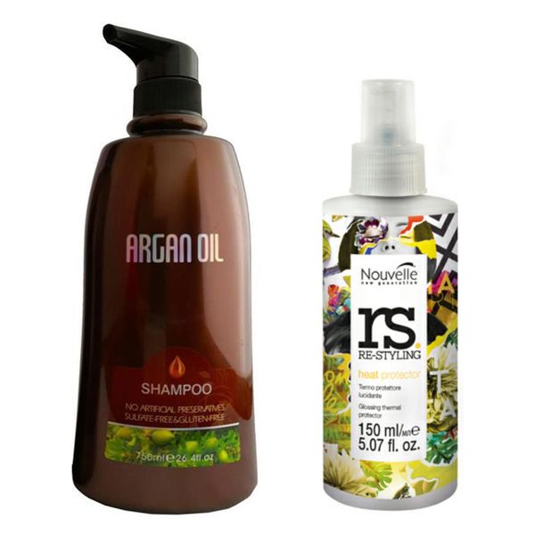 Moroccan Argan Shampoo 750 ml &amp; Nouvelle Heat Protector 150ml