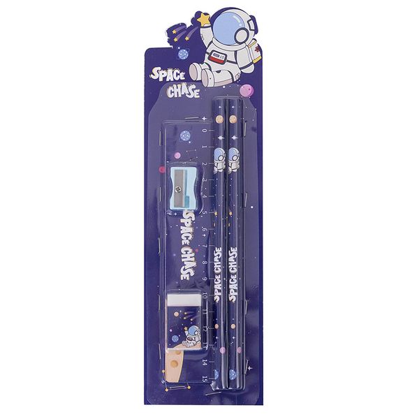 Pencil Set with eraser sharpener ruler 5 PC Astronaut Spacetheme School Kid