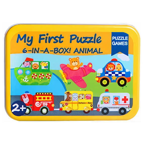 6-Piece Wooden Puzzle In Tin Box (17 x 12cm) Transport