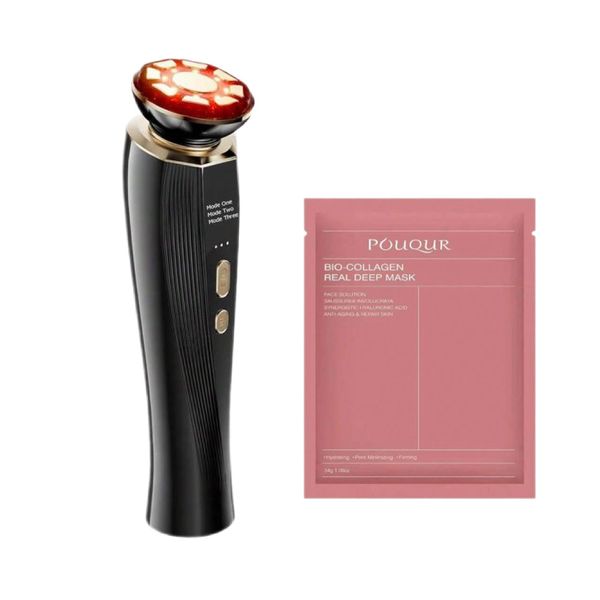 5-in-1 Facial Device | RF | EMS | LED | with Bio-Collagen Real Deep Mask