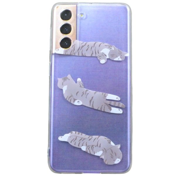 Sleepy Cats Print Phone Case compatible with Samsung S21 Ultra - Transparent