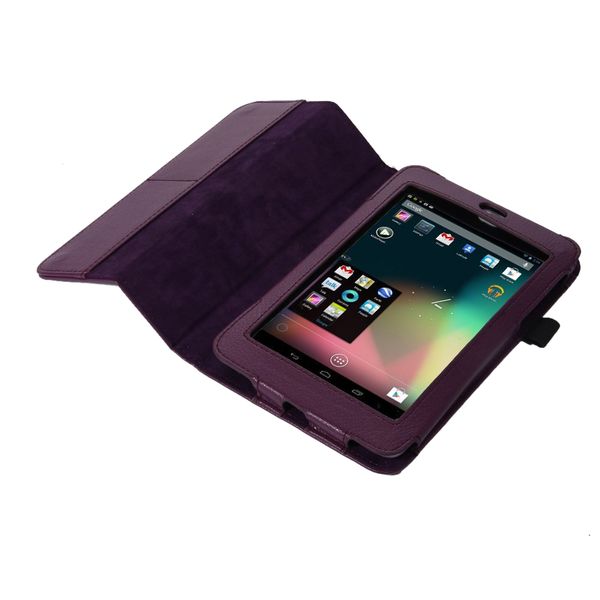 Glossy Leather Slim Fit Folio Leather Case (Purple) Compatible with Asus