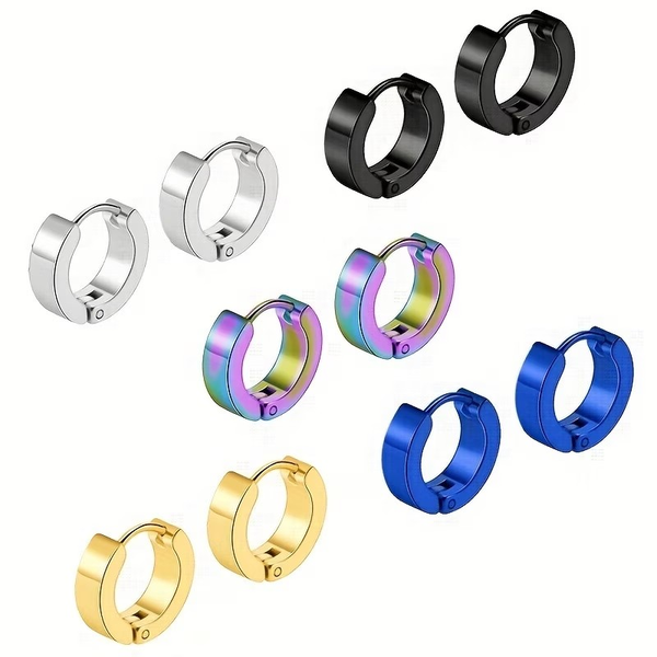 5 Pair Multicolour Men Stainless steel Hoop Earrings