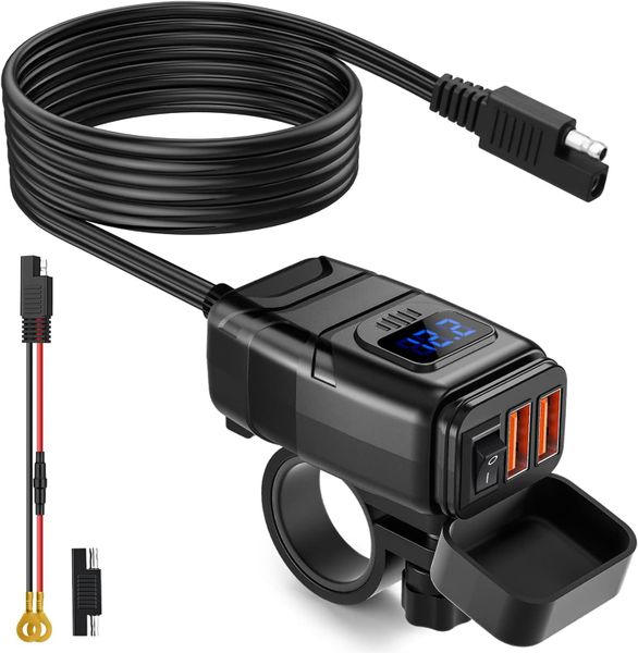Motorcycle USB Charger, 6.8A Quick Charge Dual USB Motorcycle Phone Charger