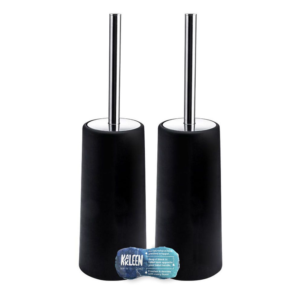 Toilet Brush And Holder Set of Two Black & 2 Cistern Toilet Blocks