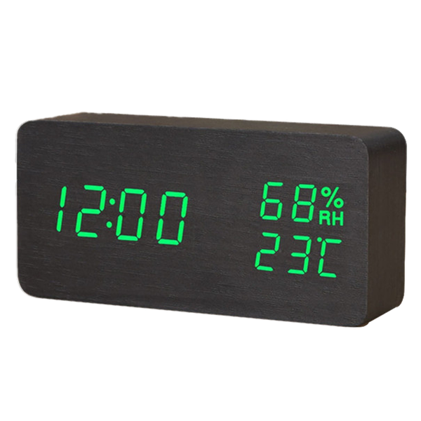 Wood style Digital LED Clock Black and Green (CYP-016-BK-G)
