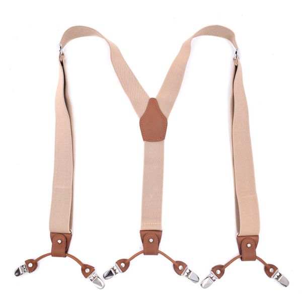 Men's Fashion Y-Shaped Sling Suspender with 6 Metal Clips - Brown