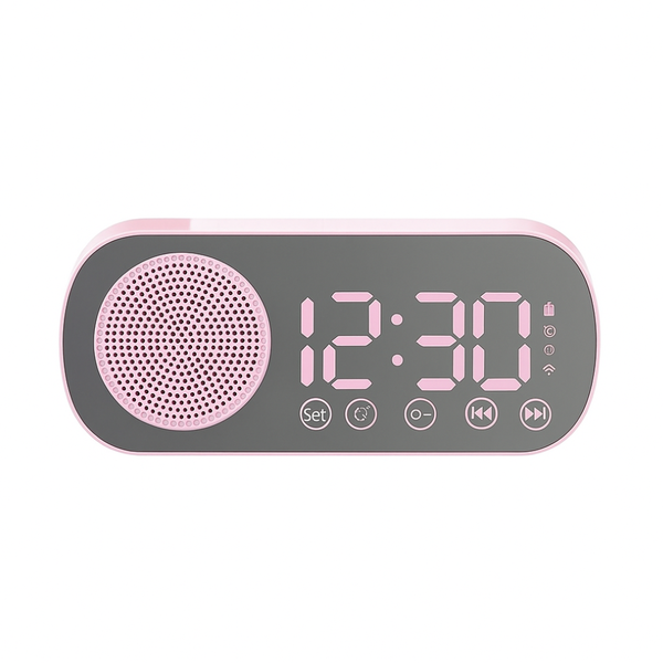 Mini Wireless Bluetooth Speaker 1.3in with LED Mirror, Clock &amp; FM Radio