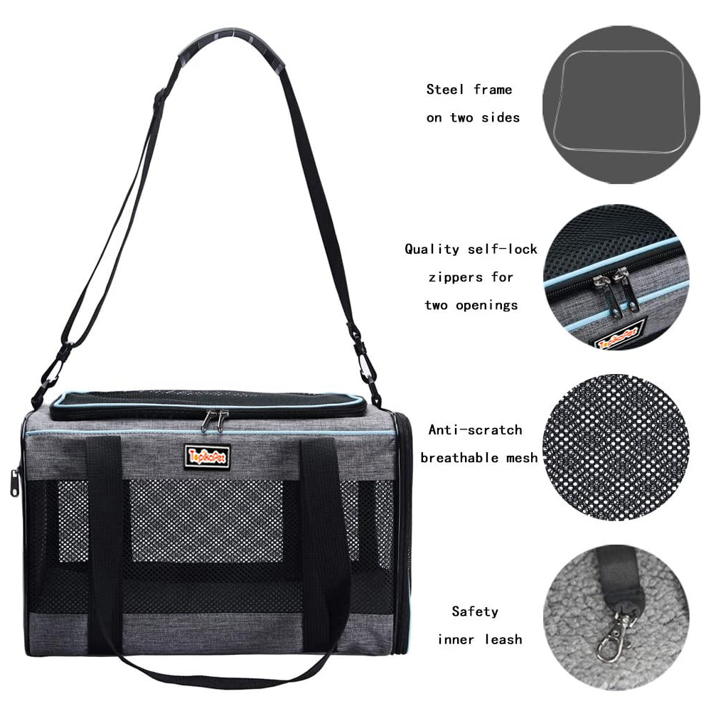 Topika Black Soft-Sided Pet Carrier Handbag for Cats and Small
