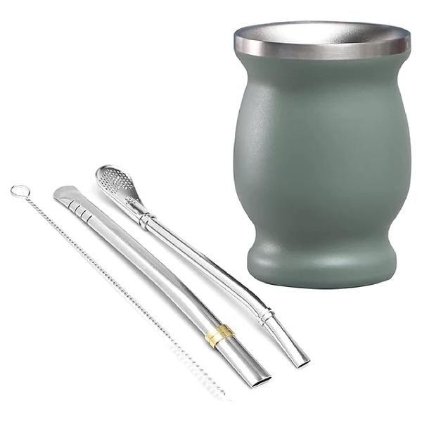 Yerba Mate Cup 304 Stainless Steel Double-Wall Gourd Hot &amp; Cold Beverages