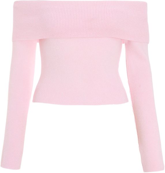 Quiz - Ladies Pink Ribbed Bardot Jumper