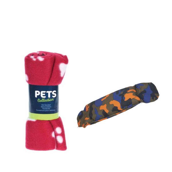 Red Pet Blanket &amp; Dog Chew Toy Bundle