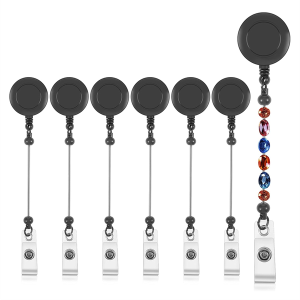 Beadable Badge Reels 6 Pcs Blank Id Badge Reels with Clip