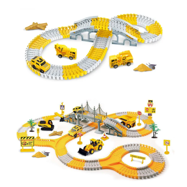 127-piece and 180-piece Construction Railway Building Set with Electric Race Truck - 2-pack