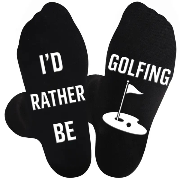I'd Rather Be Golfing - Non Slip Socks Black Pair