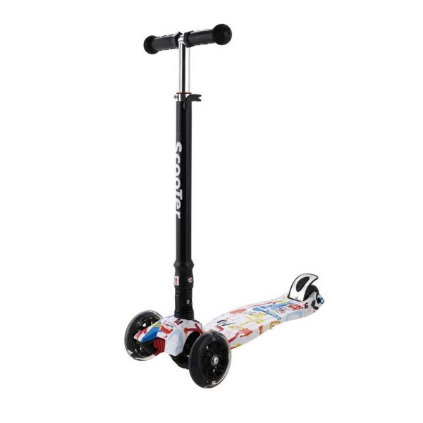 Kids Ride on Light Up 3 Wheeler Scooter White with Graffiti