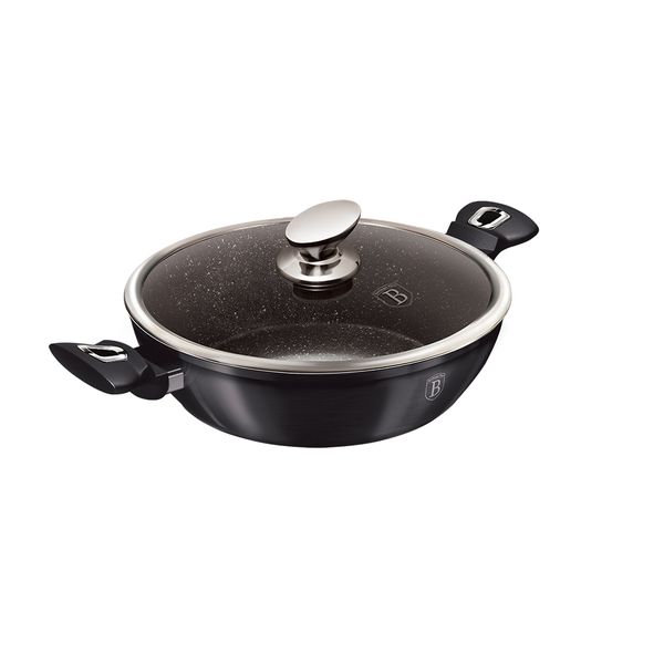 Berlinger Haus 24cm Marble Coating Shallow Pot with Lid - Carbon Pro
