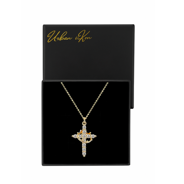 Urban iKon 925 Sterling Silver Crown Cross Pendant Necklaces