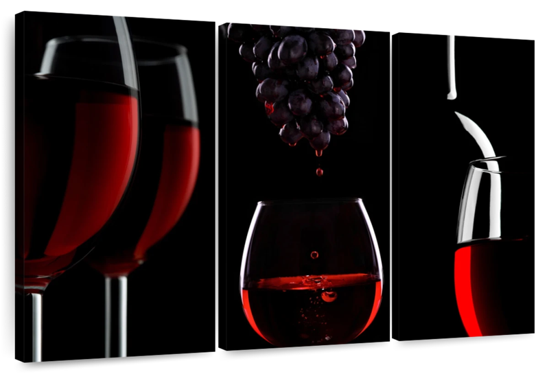 Canvas Art - Red Wine Life 3 Piece Canvas Wall Art Living Bedroom Decor