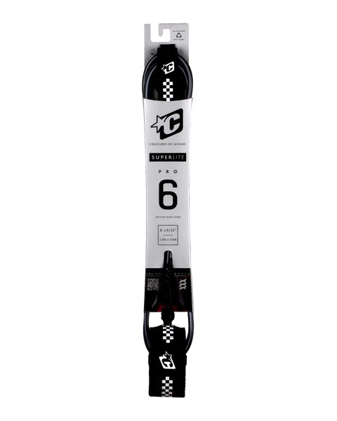 Creatures Superlite Pro 6 Surfboard Leash : Black White Chex