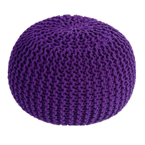 Hand Knit Crochet Pouf - Large White