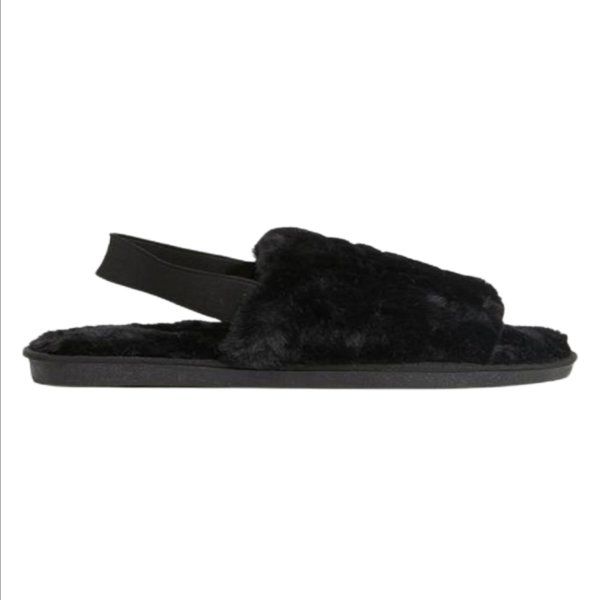 Plush Slippers - Black - UK 5