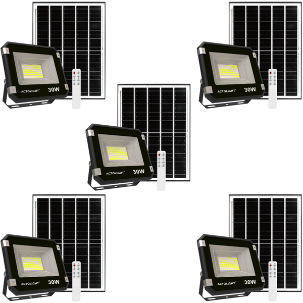 5 x Actolight Premium Solar Rechargeable Flood Light - 30W