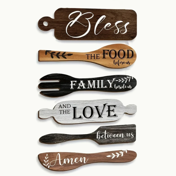 Rustic Wooden Kitchen Prayer Utensil Wall Decor Set