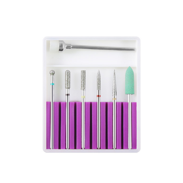 6 Piece Manicure Drill Bit Set and Cleaning Brush - Tungsten Carbide