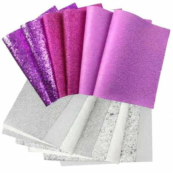 Silver &amp; Purple Vegan Leather Sheets - 14 Pc A4 Set