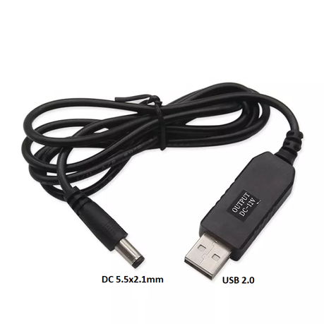 USB Power Cable to Male Adapter Jack 5.5×2.1mm 5V to 12V