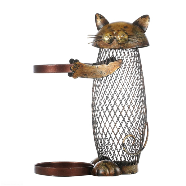 Kitten Red Wine Rack Money Pot Storage Deco Wrought Iron Wine Rack