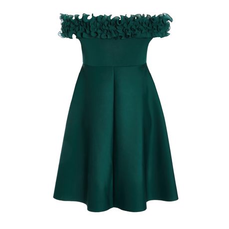 Quiz Women Curve Bottle Green Bardot Ruffle Skater Midi Dress