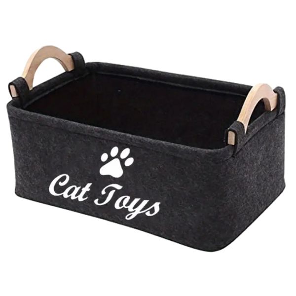 Foldable Pet Toy Large Storage Basket With Wooden Handles - 38cm