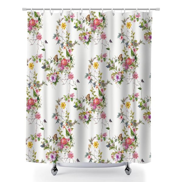 180x180cm Tropical Birds and Flowers Polyester Shower Curtain for Home