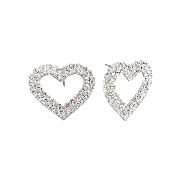Sparkling Crystal Heart Stud Earrings With Round-Cut Rhinestones - Silver