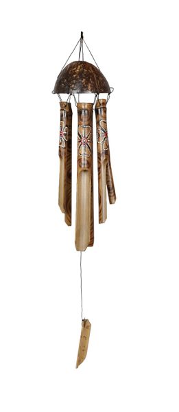 Bamboo Coconut Wind Chime Handmade - 30cm Flower Design